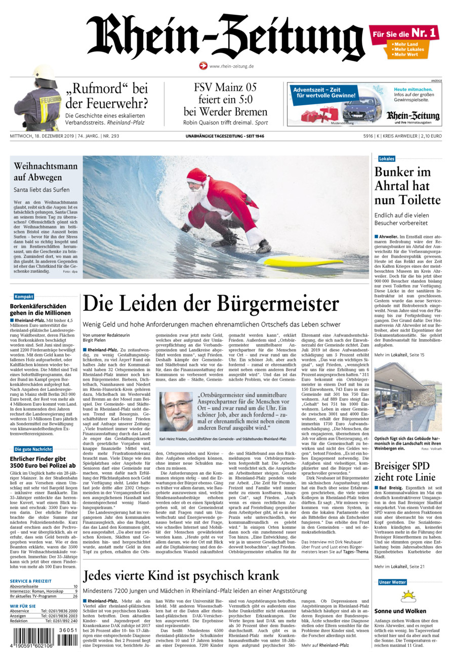 Rhein-Zeitung Kreis Ahrweiler vom Mittwoch, 18.12.2019