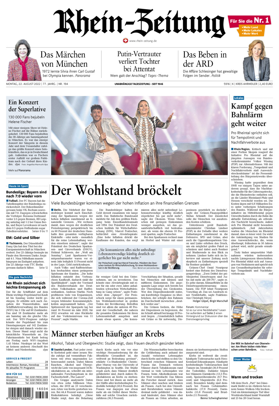 Rhein-Zeitung Kreis Ahrweiler vom Montag, 22.08.2022