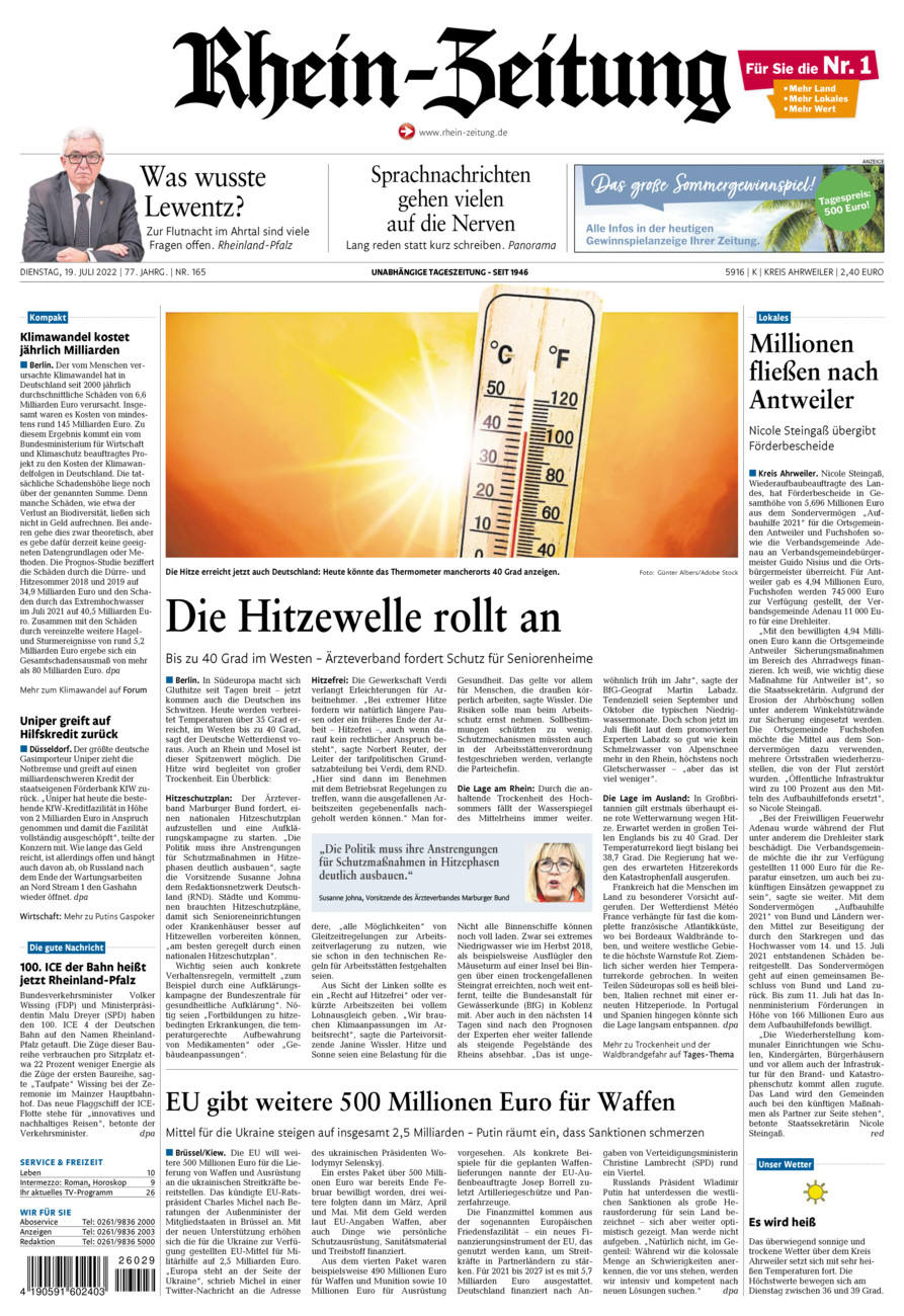 Rhein-Zeitung Kreis Ahrweiler vom Dienstag, 19.07.2022