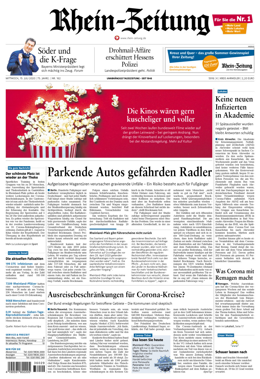 Rhein-Zeitung Kreis Ahrweiler vom Mittwoch, 15.07.2020