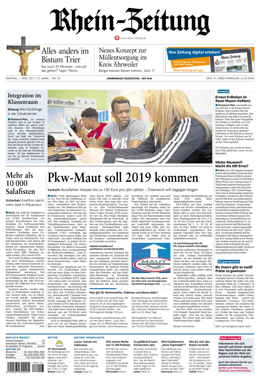 Rhein-Zeitung Kreis Ahrweiler vom Samstag, 01.04.2017