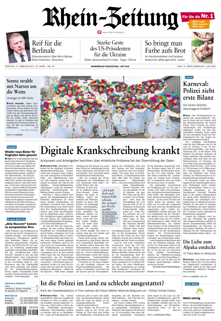 Rhein-Zeitung Kreis Ahrweiler vom Dienstag, 21.02.2023