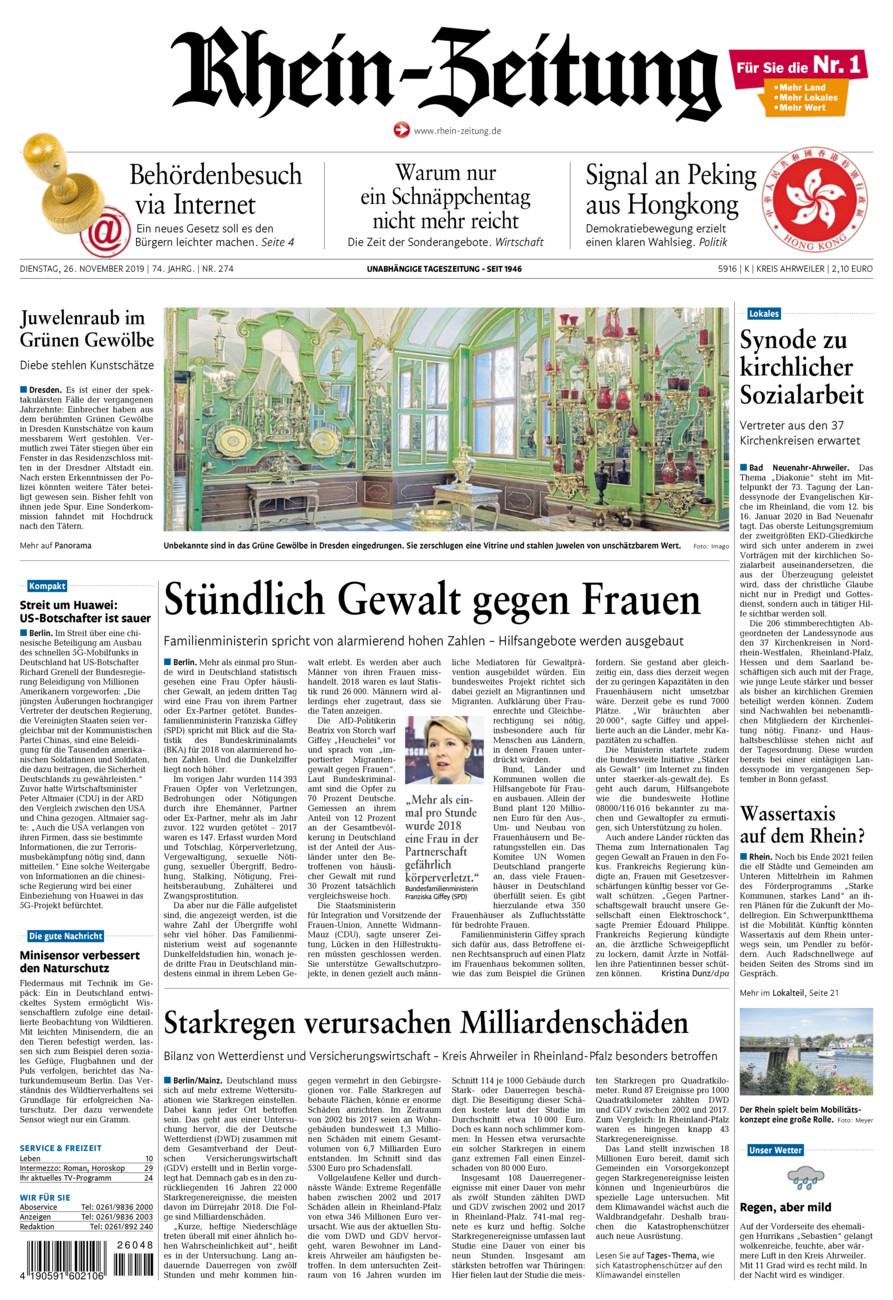 Rhein-Zeitung Kreis Ahrweiler vom Dienstag, 26.11.2019