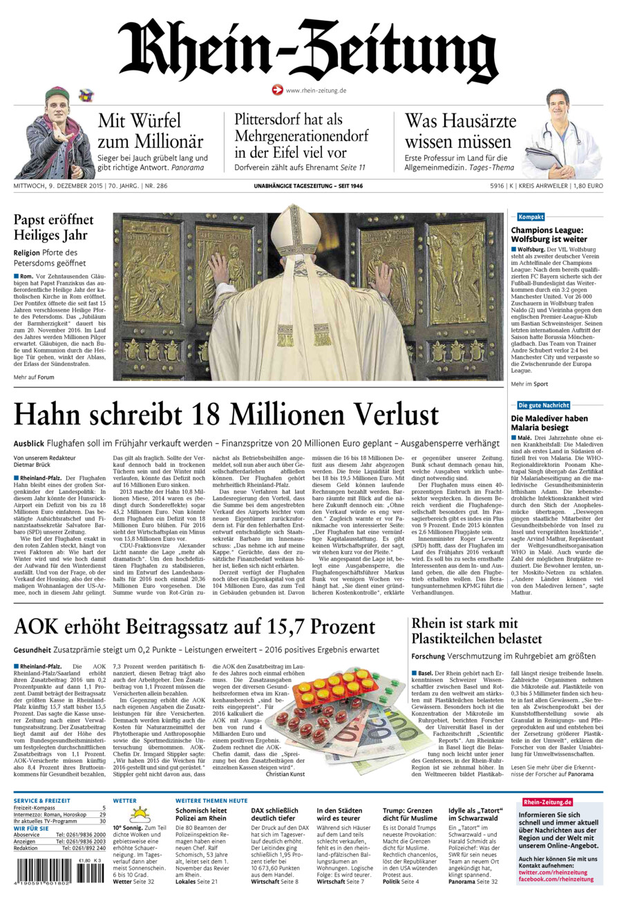 Rhein-Zeitung Kreis Ahrweiler vom Mittwoch, 09.12.2015