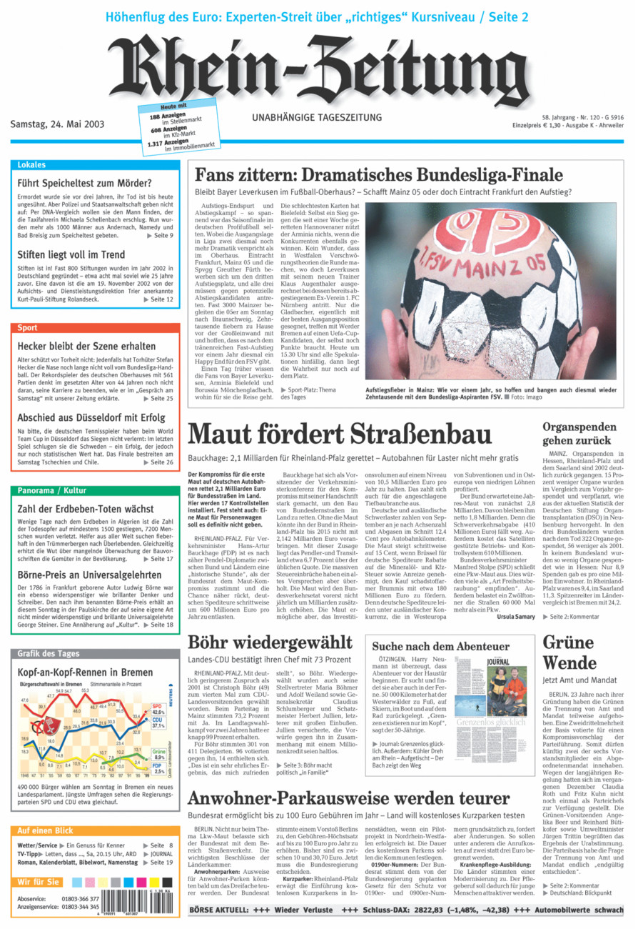 Rhein-Zeitung Kreis Ahrweiler vom Samstag, 24.05.2003