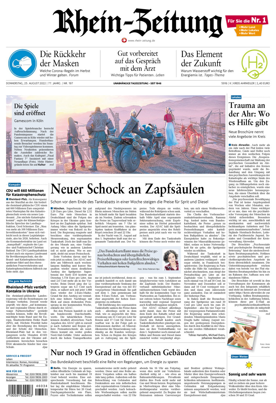 Rhein-Zeitung Kreis Ahrweiler vom Donnerstag, 25.08.2022