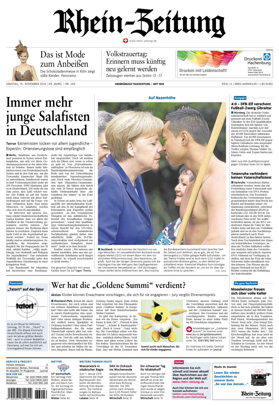 Rhein-Zeitung Kreis Ahrweiler vom Samstag, 15.11.2014
