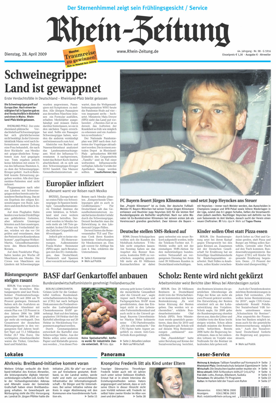 Rhein-Zeitung Kreis Ahrweiler vom Dienstag, 28.04.2009