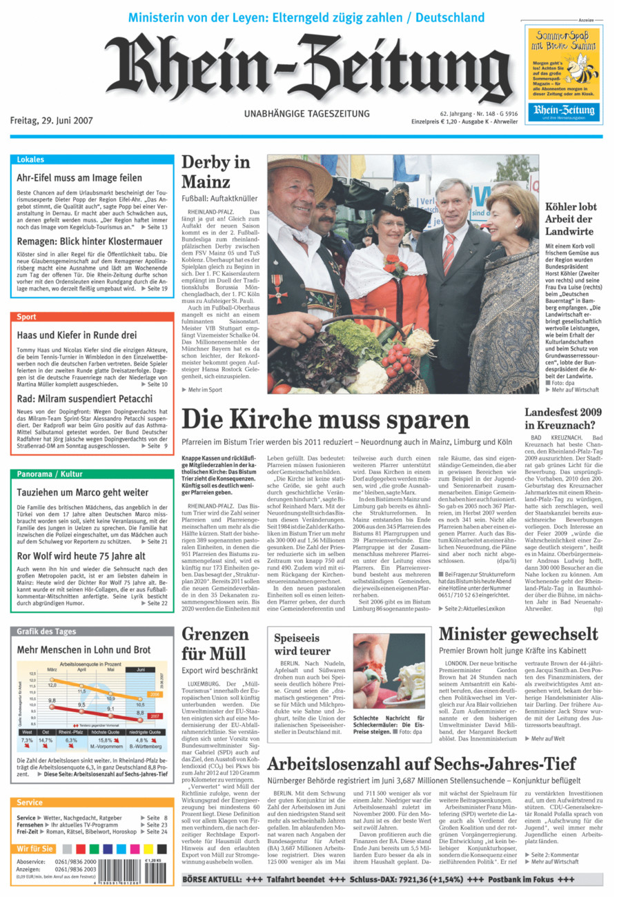 Rhein-Zeitung Kreis Ahrweiler vom Freitag, 29.06.2007