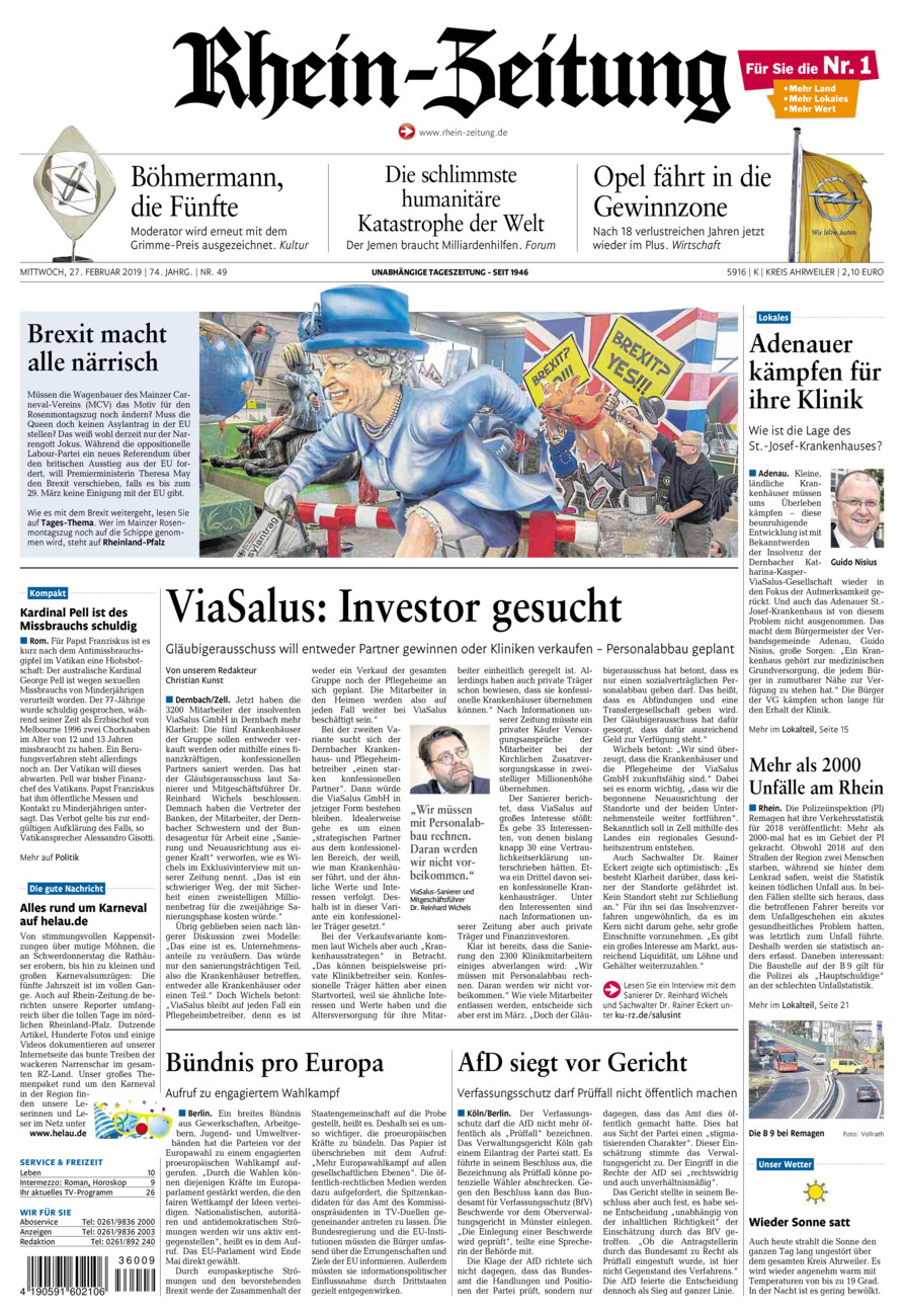 Rhein-Zeitung Kreis Ahrweiler vom Mittwoch, 27.02.2019