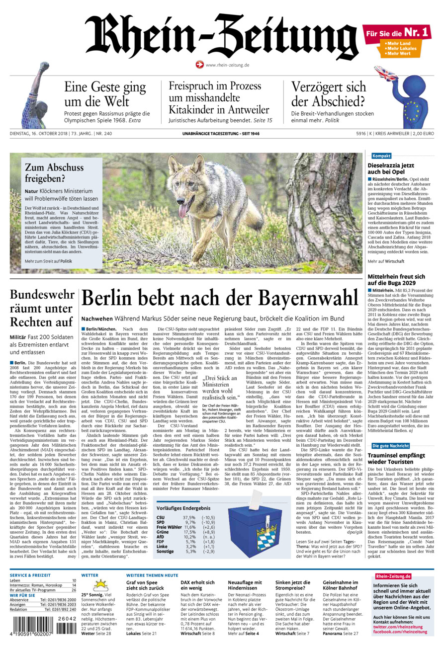 Rhein-Zeitung Kreis Ahrweiler vom Dienstag, 16.10.2018