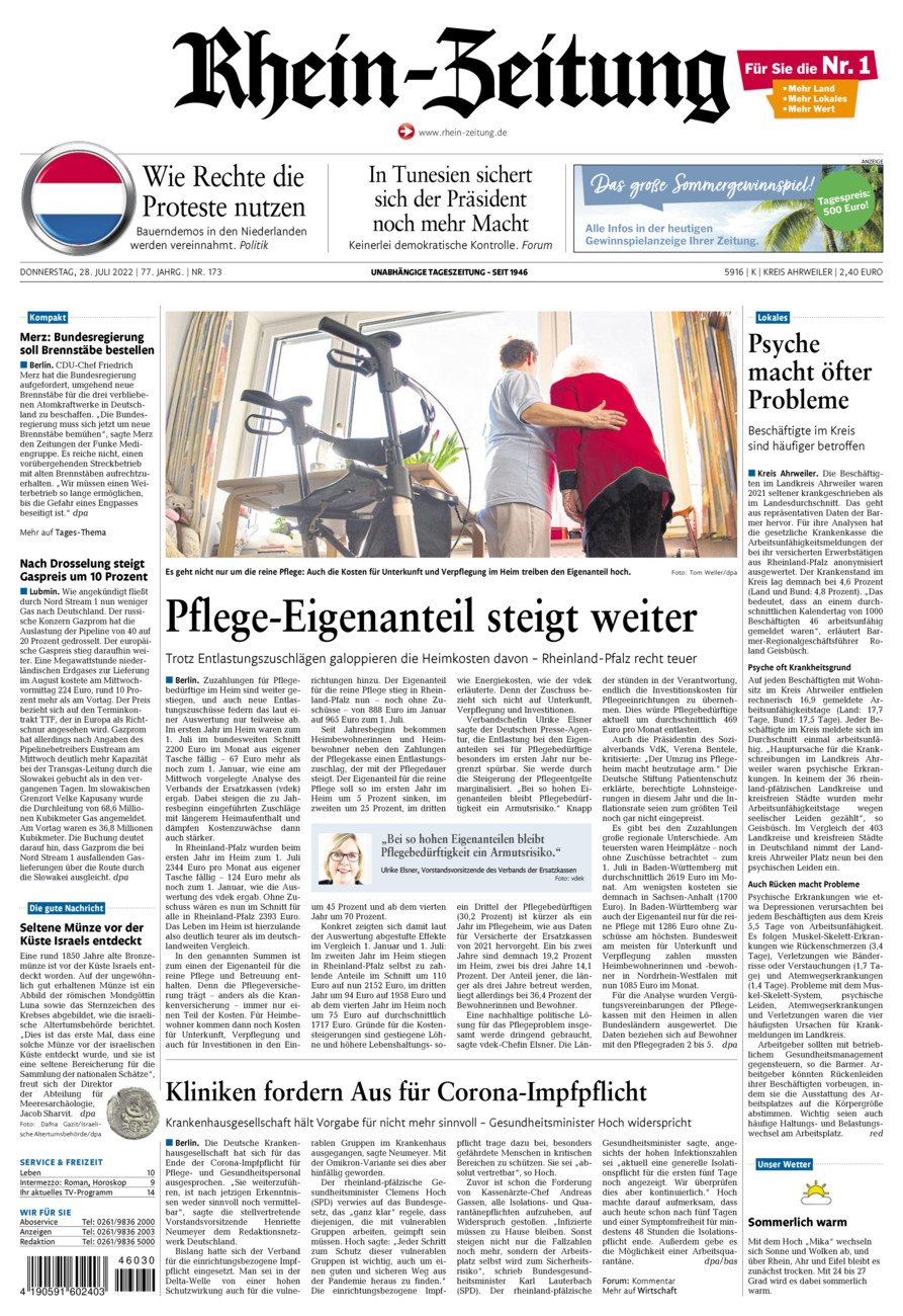 Rhein-Zeitung Kreis Ahrweiler vom Donnerstag, 28.07.2022