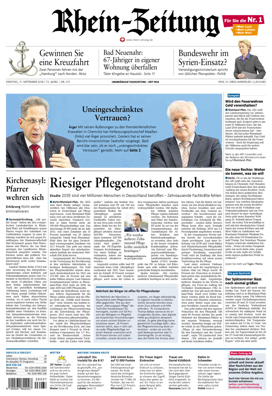 Rhein-Zeitung Kreis Ahrweiler vom Dienstag, 11.09.2018