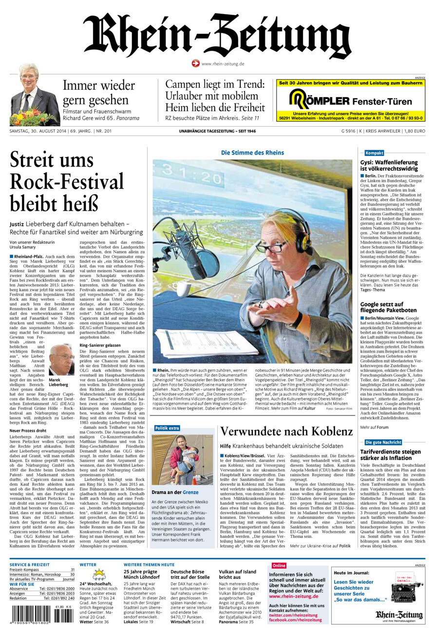 Rhein-Zeitung Kreis Ahrweiler vom Samstag, 30.08.2014