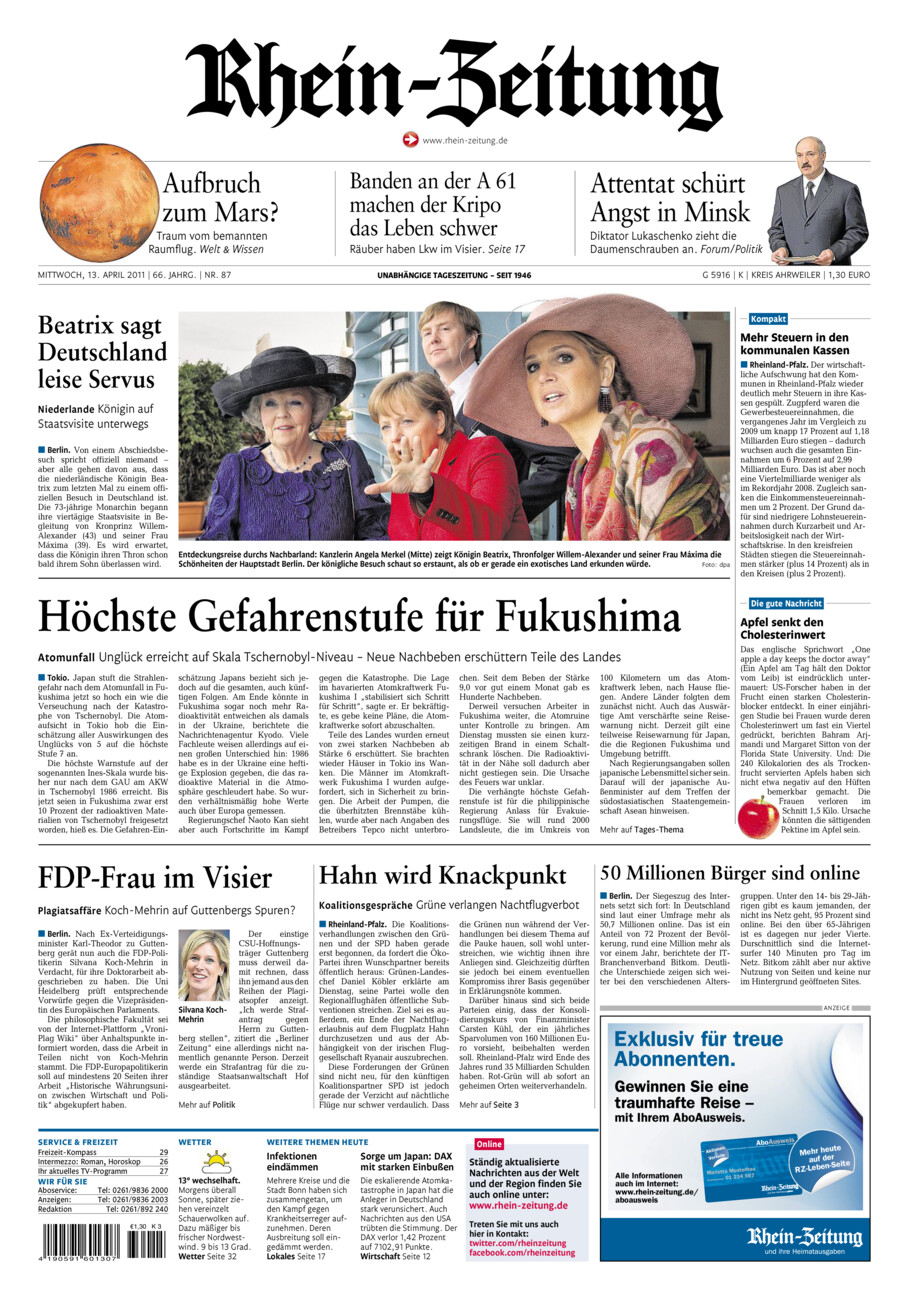 Rhein-Zeitung Kreis Ahrweiler vom Mittwoch, 13.04.2011