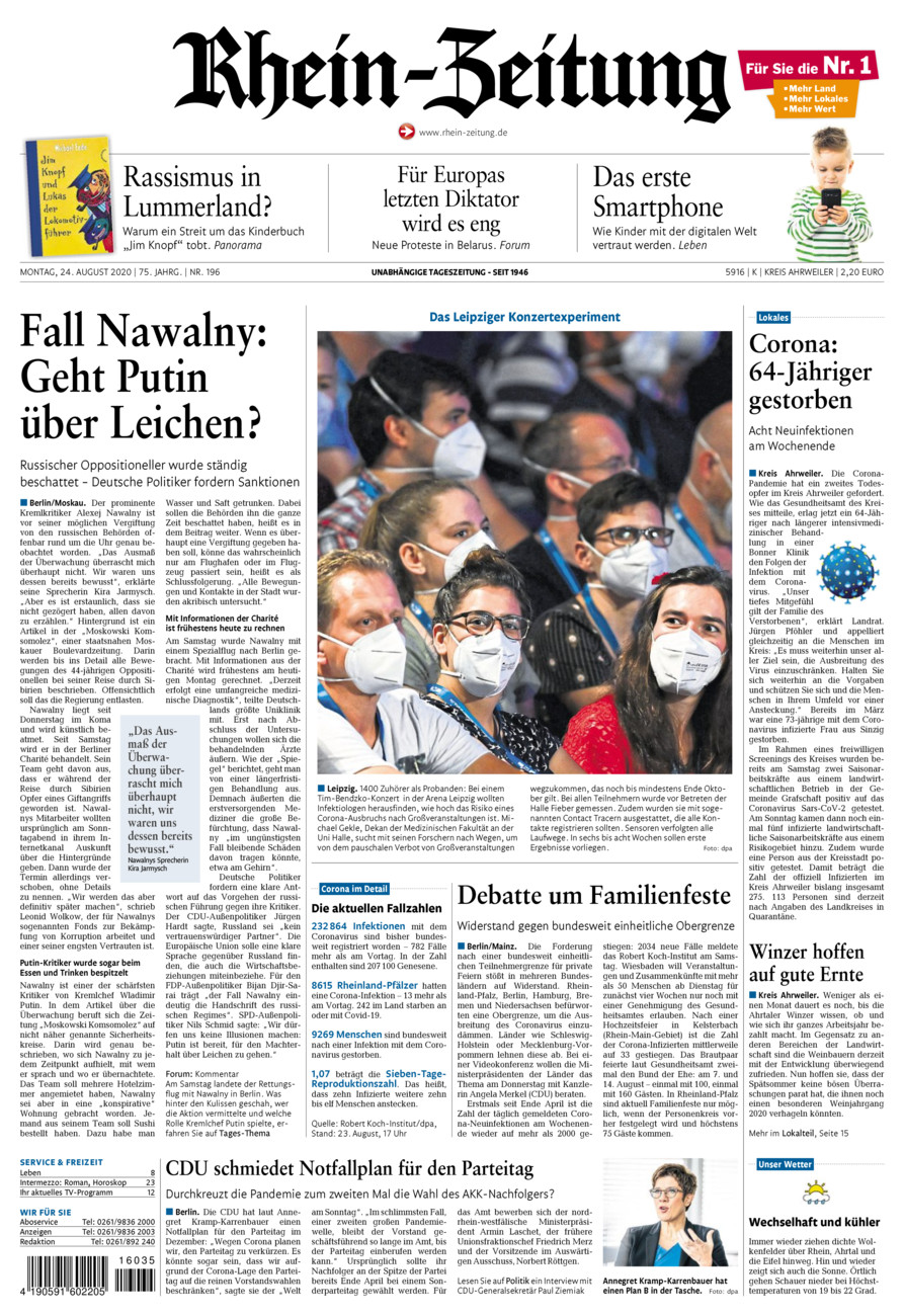 Rhein-Zeitung Kreis Ahrweiler vom Montag, 24.08.2020