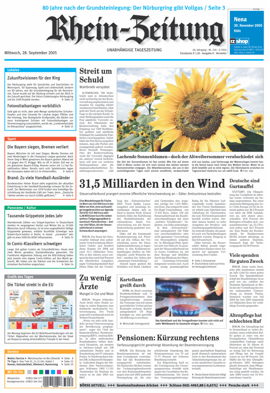 Rhein-Zeitung Kreis Ahrweiler vom Mittwoch, 28.09.2005