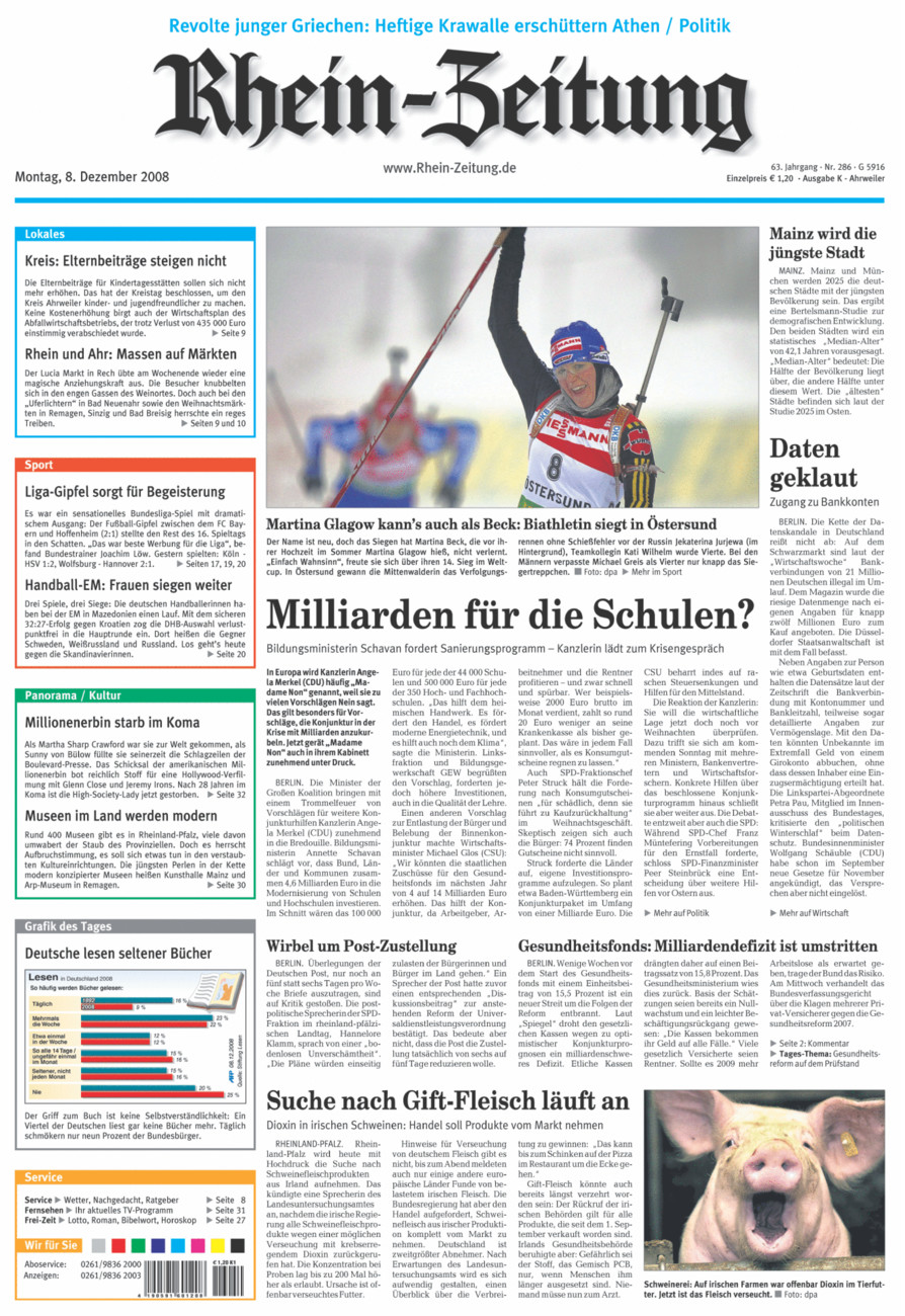 Rhein-Zeitung Kreis Ahrweiler vom Montag, 08.12.2008