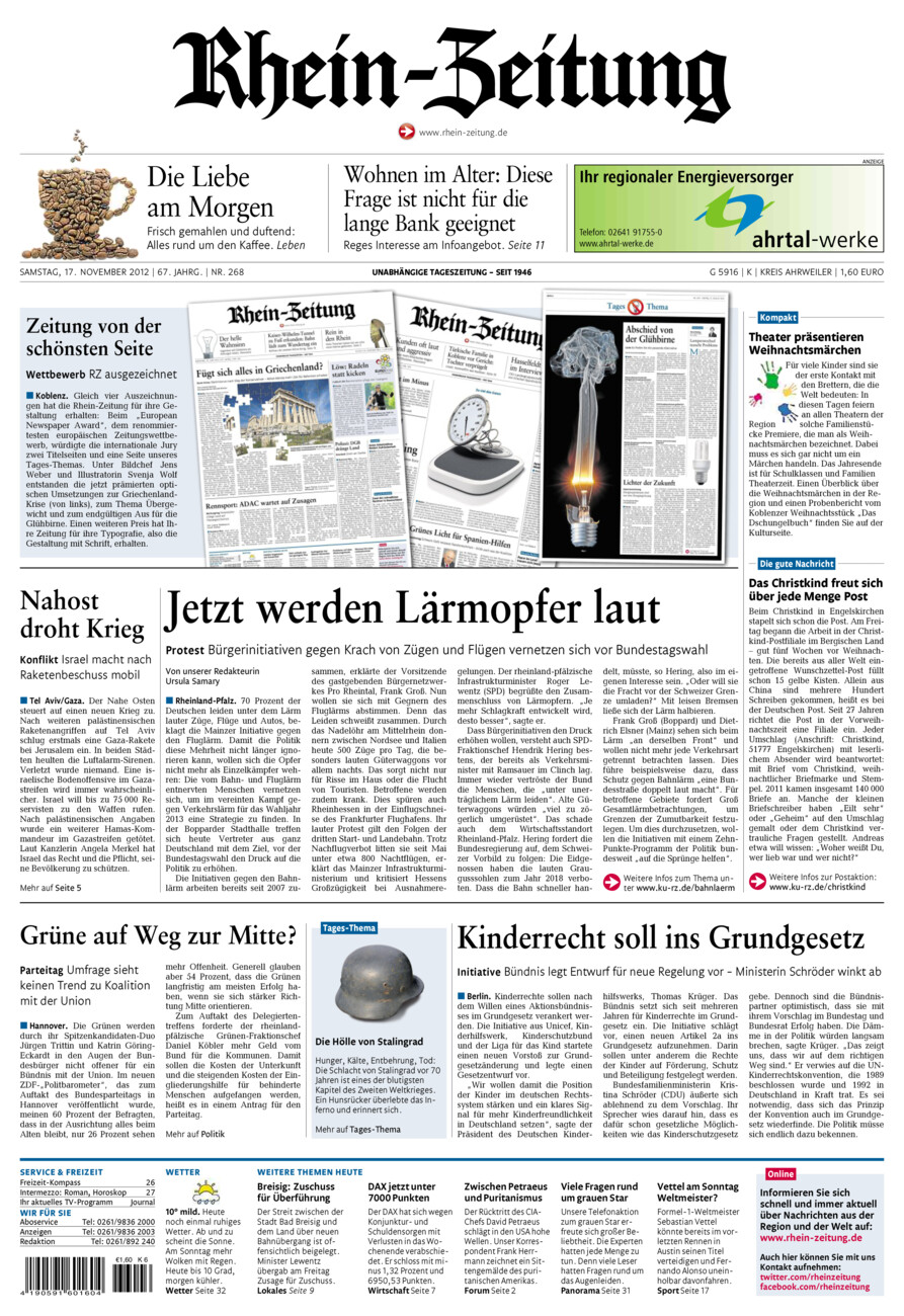 Rhein-Zeitung Kreis Ahrweiler vom Samstag, 17.11.2012