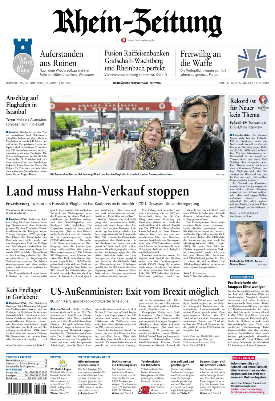 Rhein-Zeitung Kreis Ahrweiler vom Donnerstag, 30.06.2016