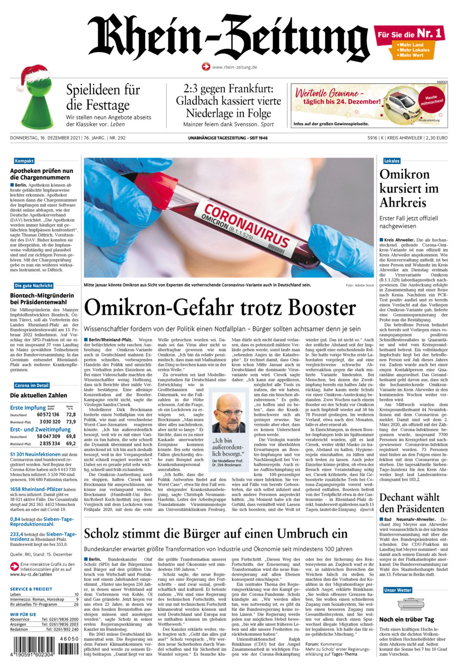 Rhein-Zeitung Kreis Ahrweiler vom Donnerstag, 16.12.2021
