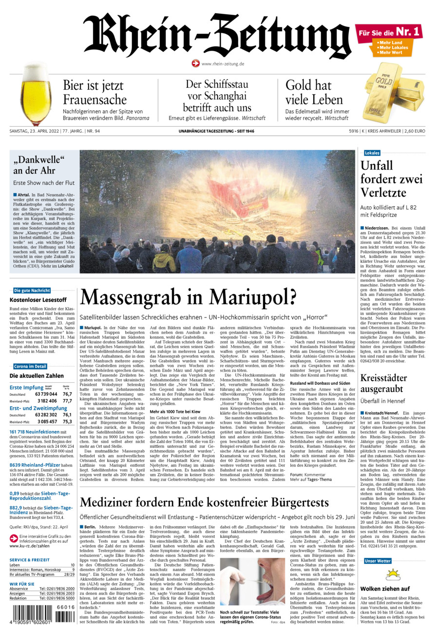 Rhein-Zeitung Kreis Ahrweiler vom Samstag, 23.04.2022