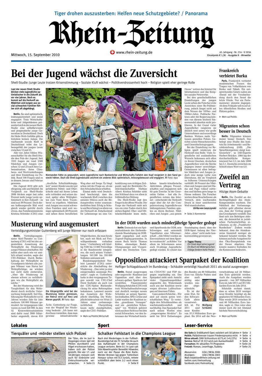 Rhein-Zeitung Kreis Ahrweiler vom Mittwoch, 15.09.2010
