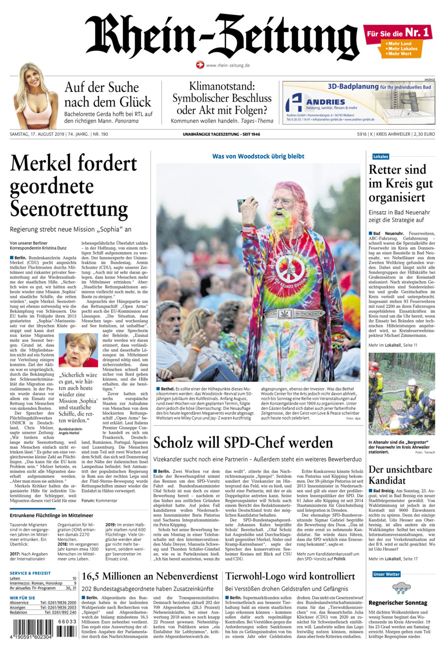 Rhein-Zeitung Kreis Ahrweiler vom Samstag, 17.08.2019