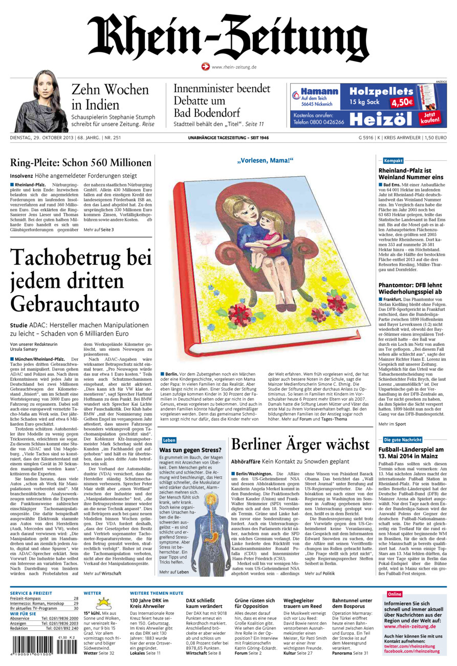 Rhein-Zeitung Kreis Ahrweiler vom Dienstag, 29.10.2013