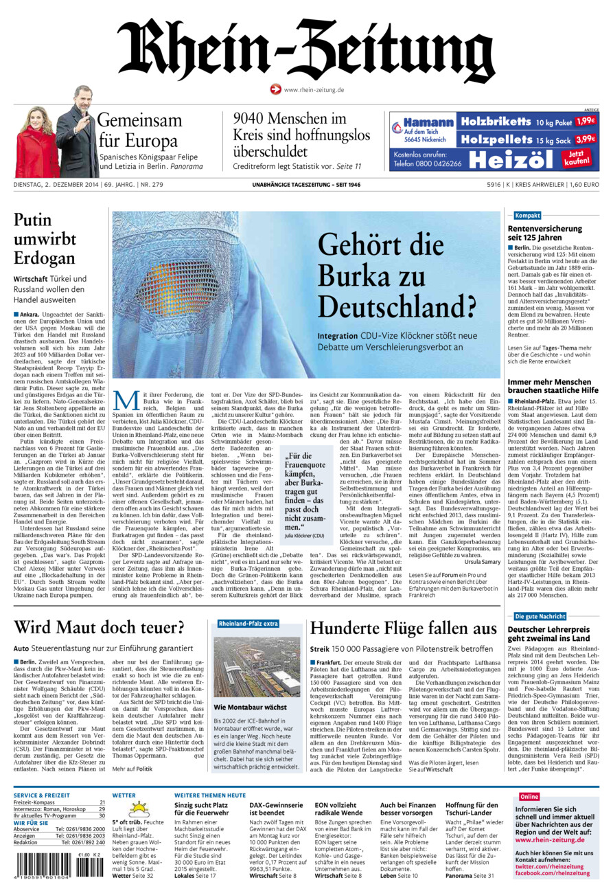 Rhein-Zeitung Kreis Ahrweiler vom Dienstag, 02.12.2014