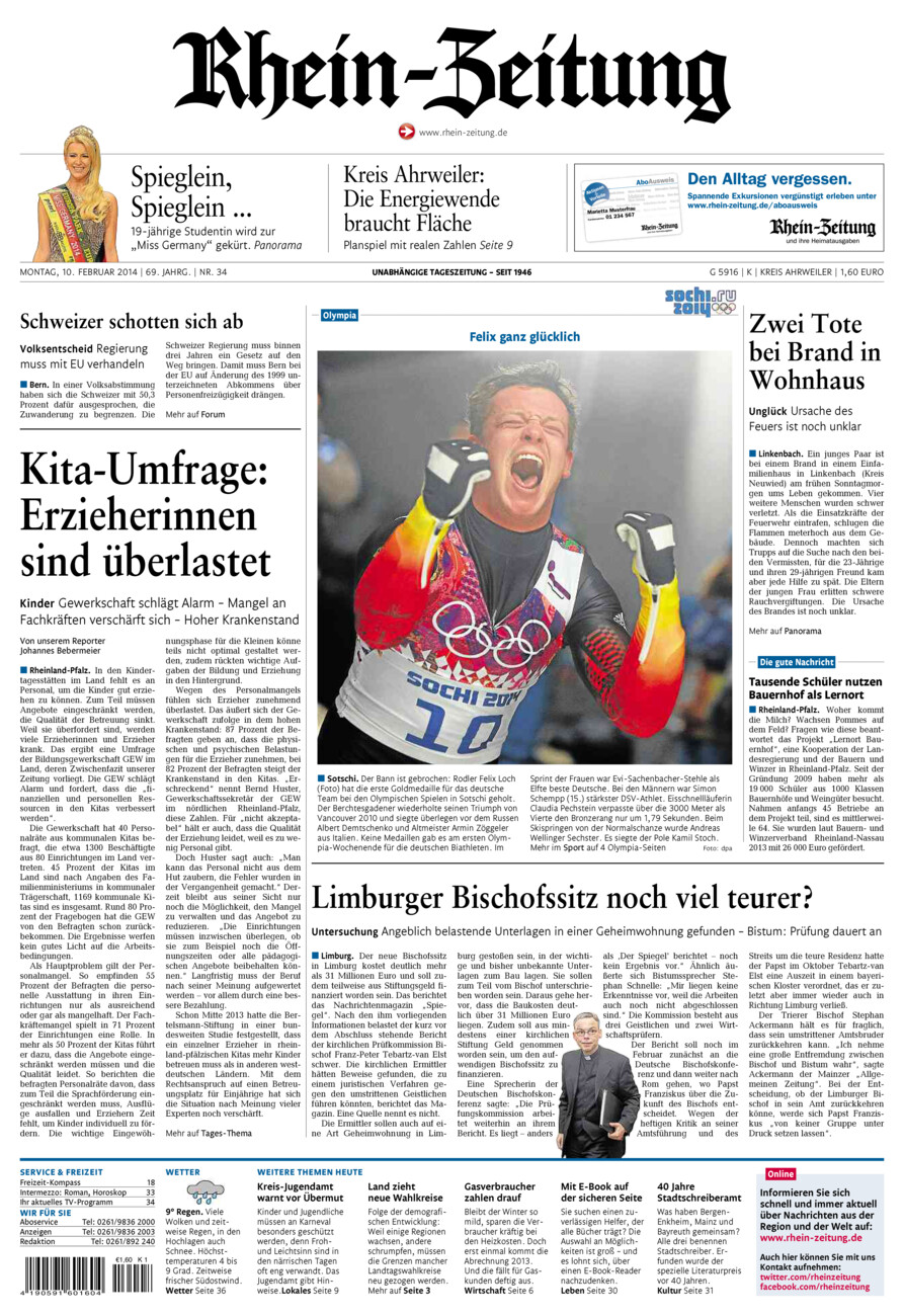 Rhein-Zeitung Kreis Ahrweiler vom Montag, 10.02.2014