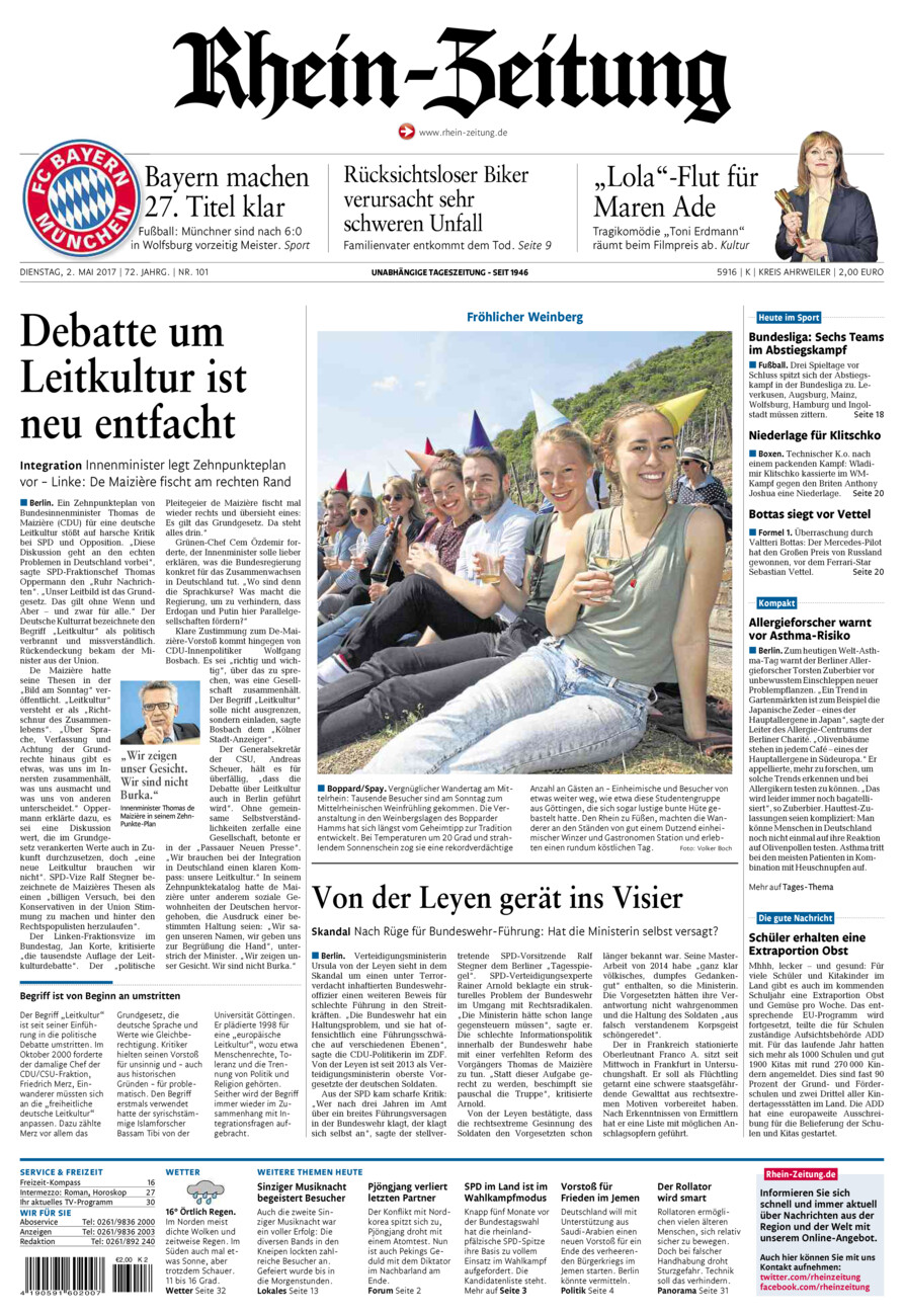 Rhein-Zeitung Kreis Ahrweiler vom Dienstag, 02.05.2017
