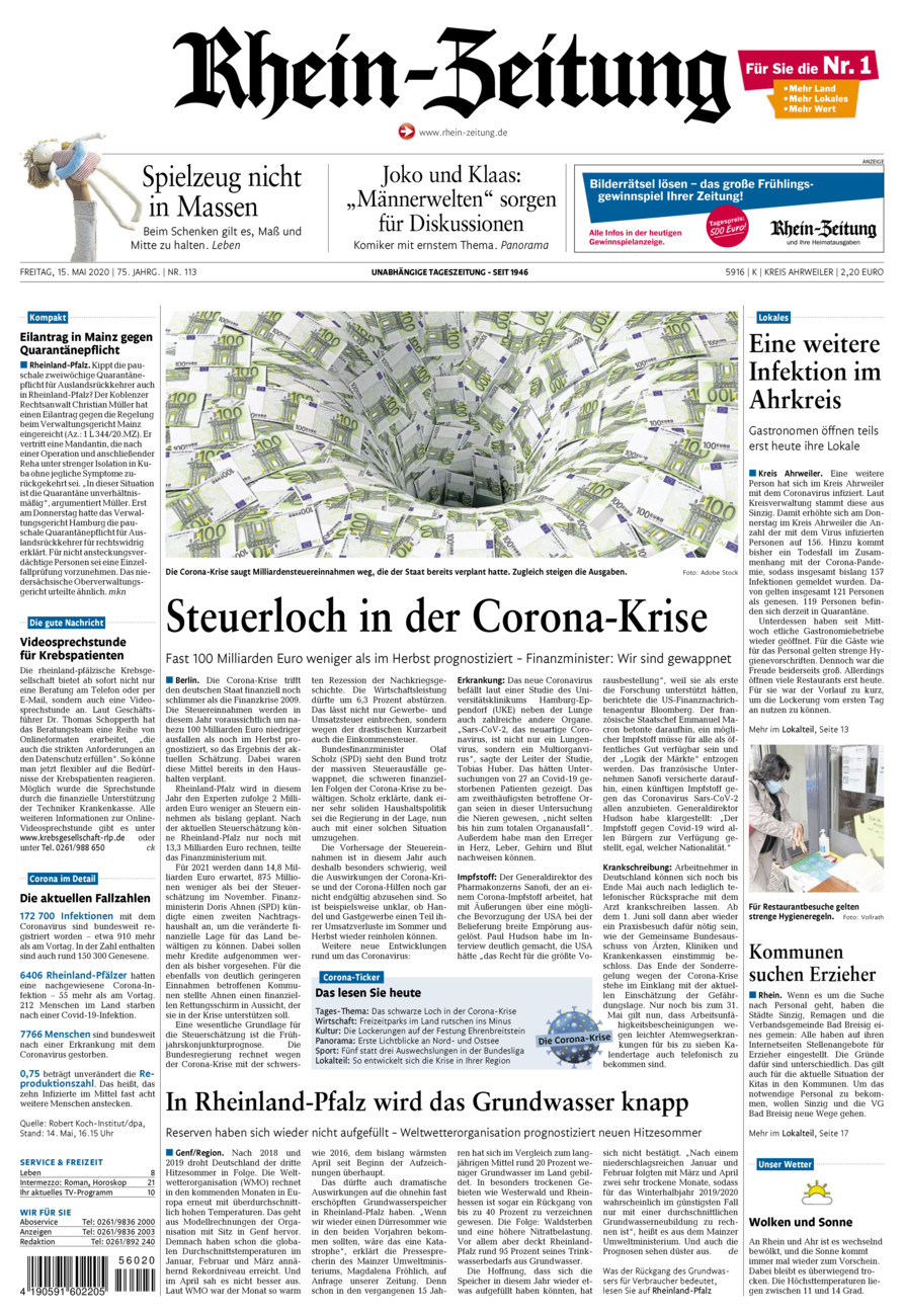 Rhein-Zeitung Kreis Ahrweiler vom Freitag, 15.05.2020