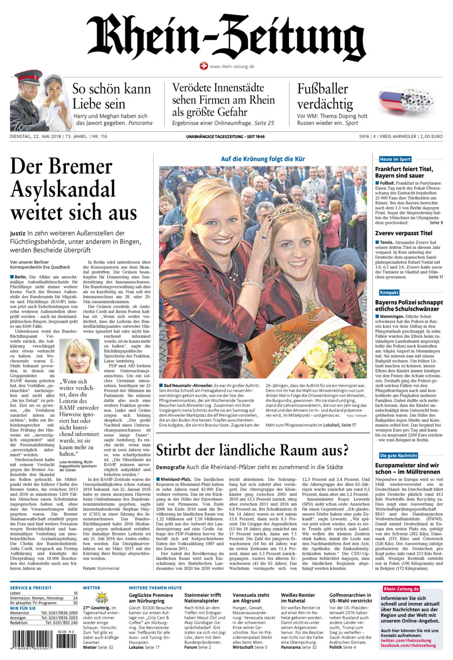 Rhein-Zeitung Kreis Ahrweiler vom Dienstag, 22.05.2018