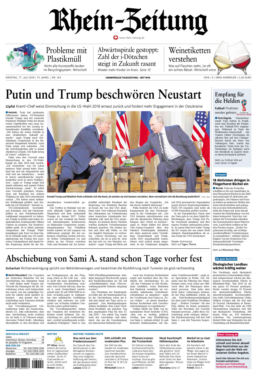 Rhein-Zeitung Kreis Ahrweiler vom Dienstag, 17.07.2018