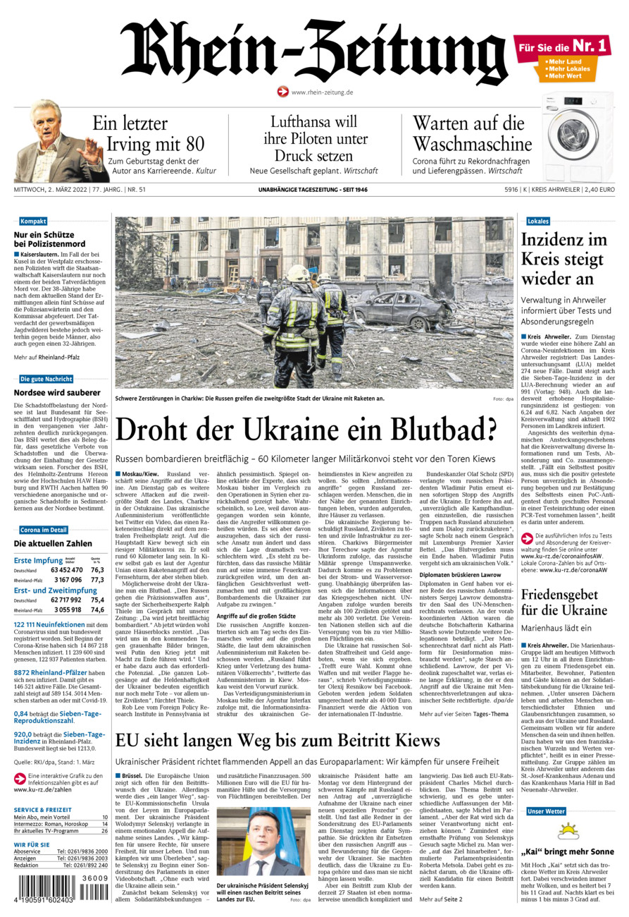 Rhein-Zeitung Kreis Ahrweiler vom Mittwoch, 02.03.2022