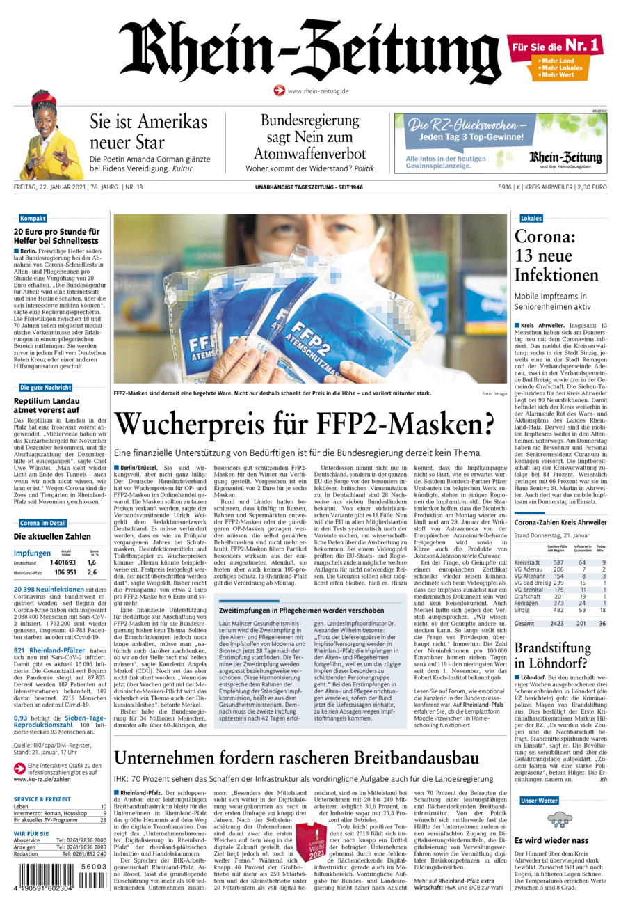 Rhein-Zeitung Kreis Ahrweiler vom Freitag, 22.01.2021