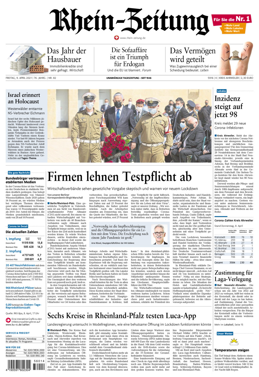 Rhein-Zeitung Kreis Ahrweiler vom Freitag, 09.04.2021