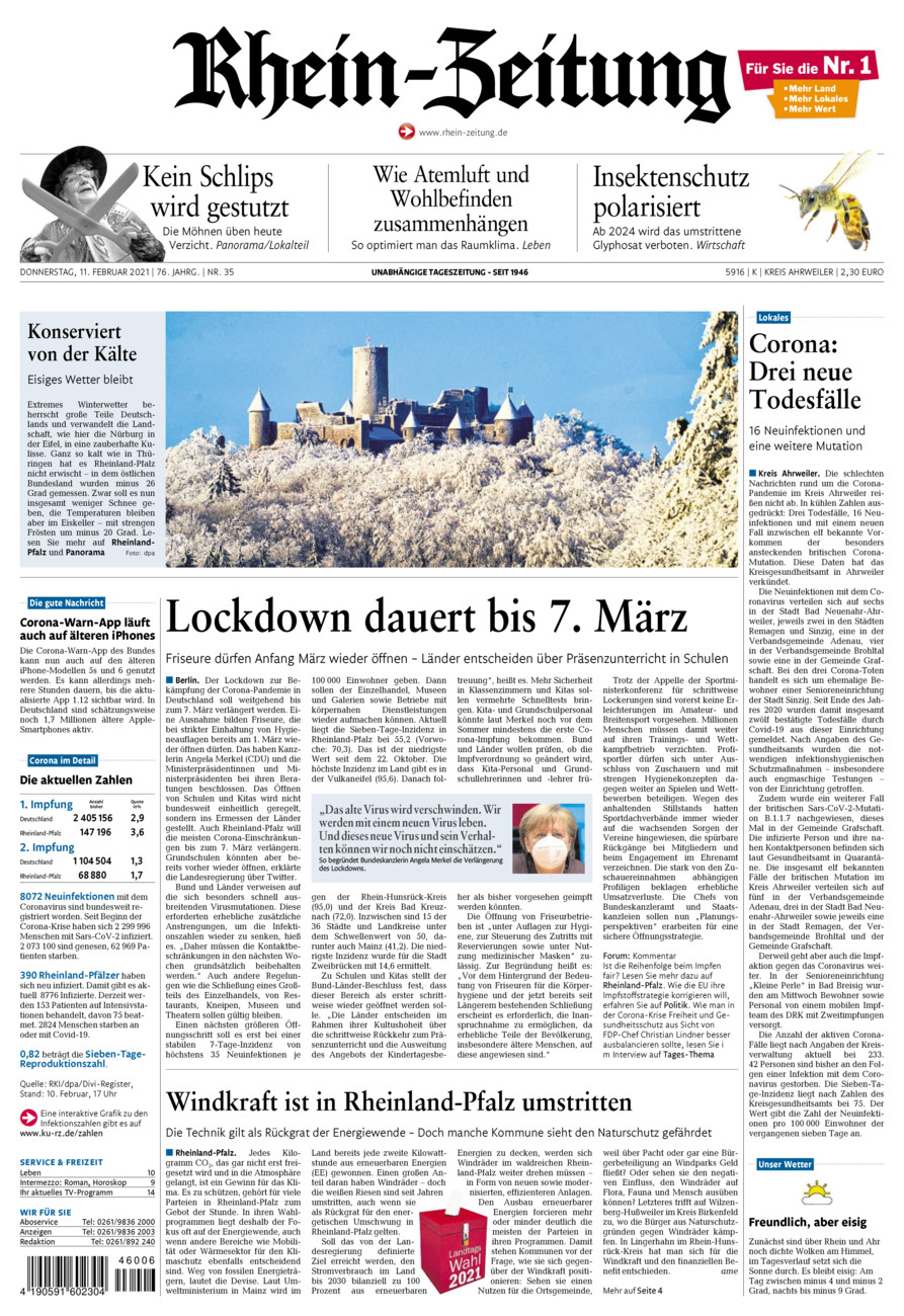 Rhein-Zeitung Kreis Ahrweiler vom Donnerstag, 11.02.2021