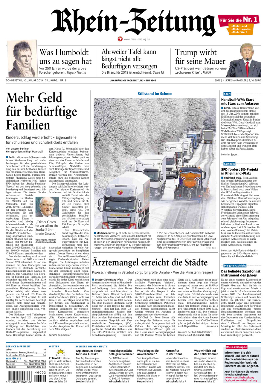 Rhein-Zeitung Kreis Ahrweiler vom Donnerstag, 10.01.2019