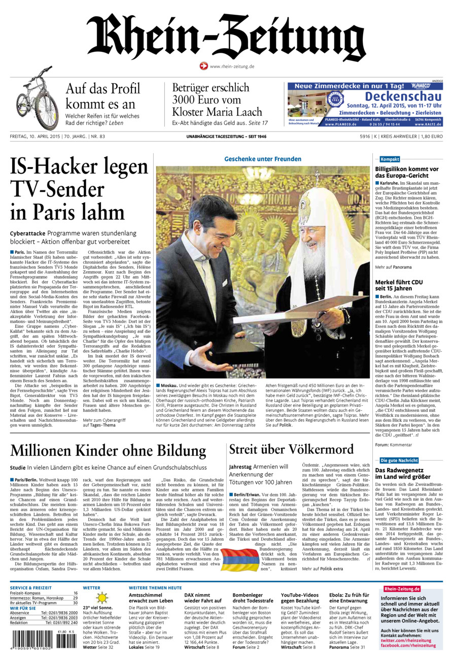 Rhein-Zeitung Kreis Ahrweiler vom Freitag, 10.04.2015