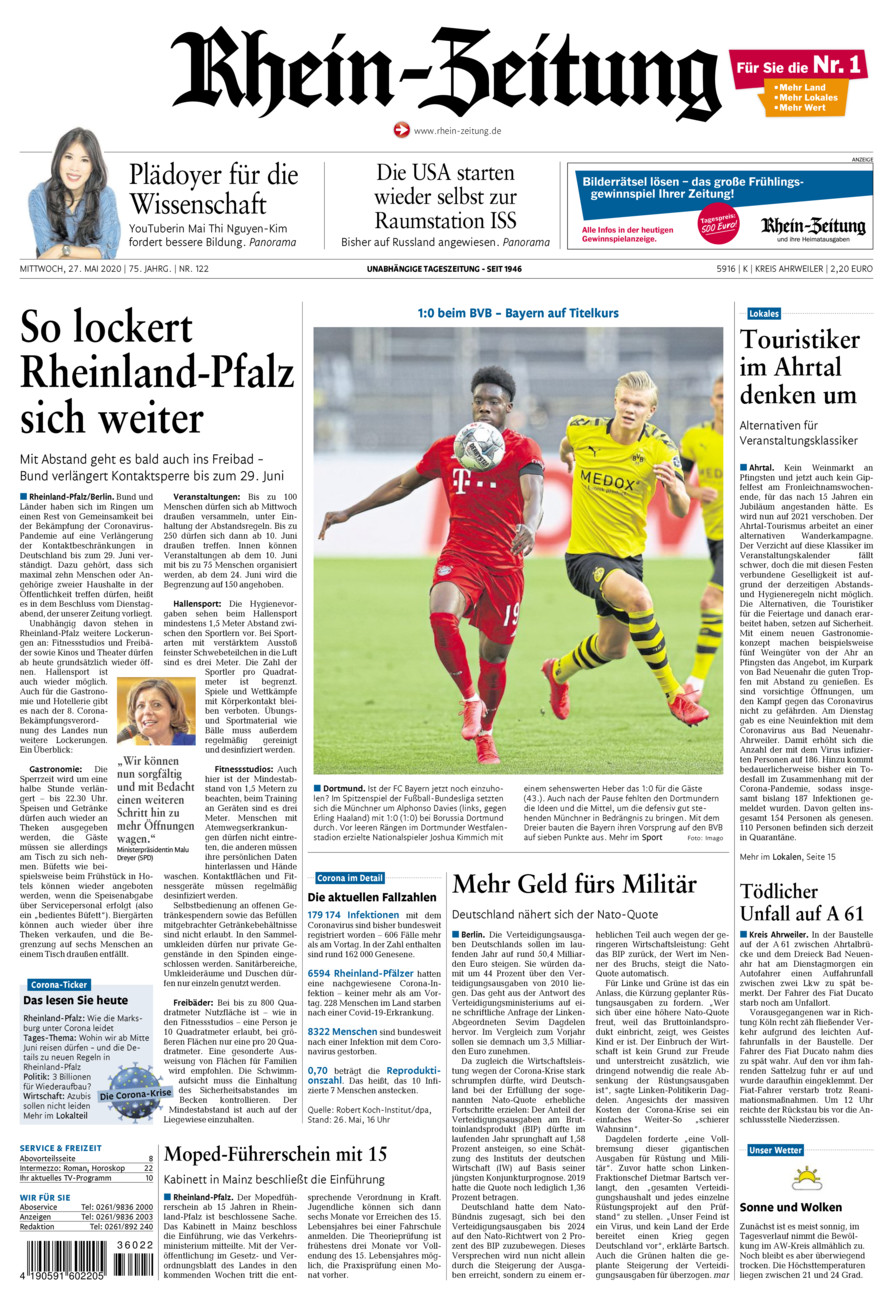 Rhein-Zeitung Kreis Ahrweiler vom Mittwoch, 27.05.2020