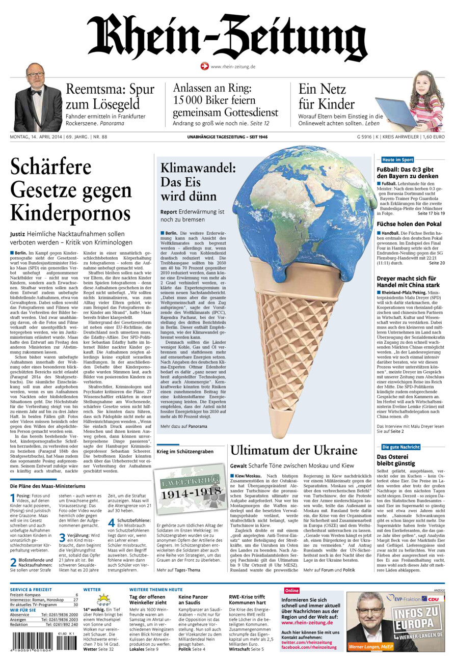 Rhein-Zeitung Kreis Ahrweiler vom Montag, 14.04.2014