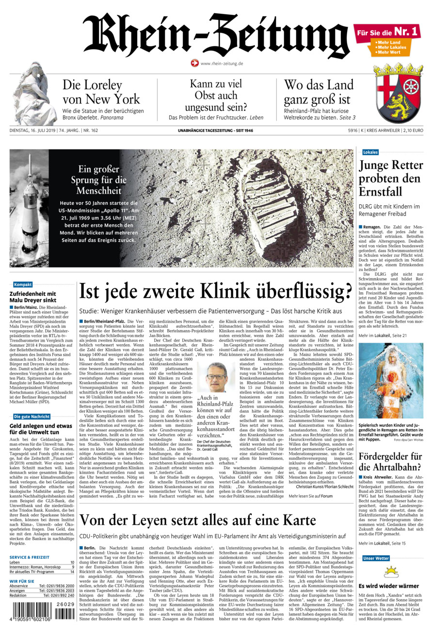 Rhein-Zeitung Kreis Ahrweiler vom Dienstag, 16.07.2019