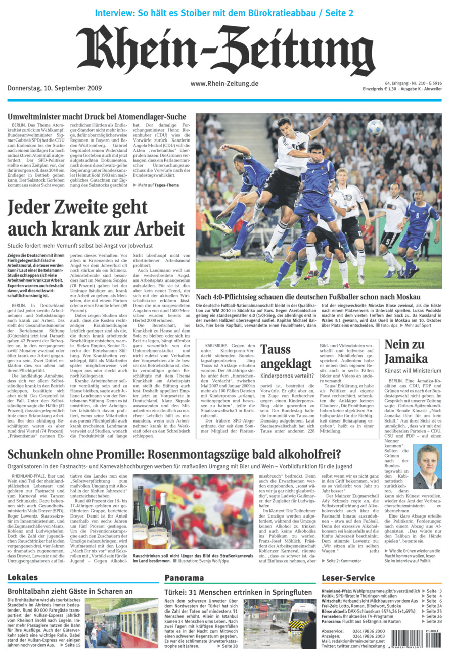 Rhein-Zeitung Kreis Ahrweiler vom Donnerstag, 10.09.2009