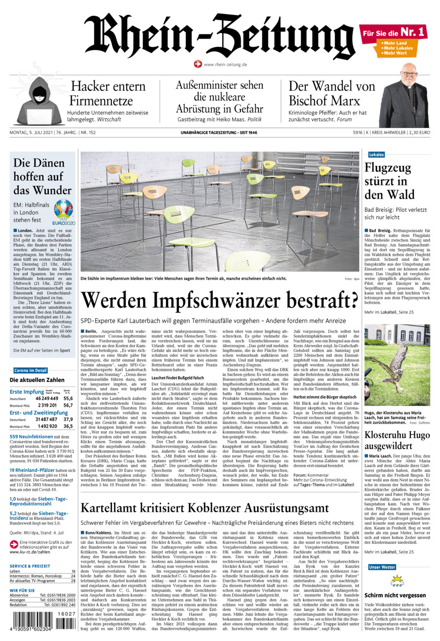 Rhein-Zeitung Kreis Ahrweiler vom Montag, 05.07.2021