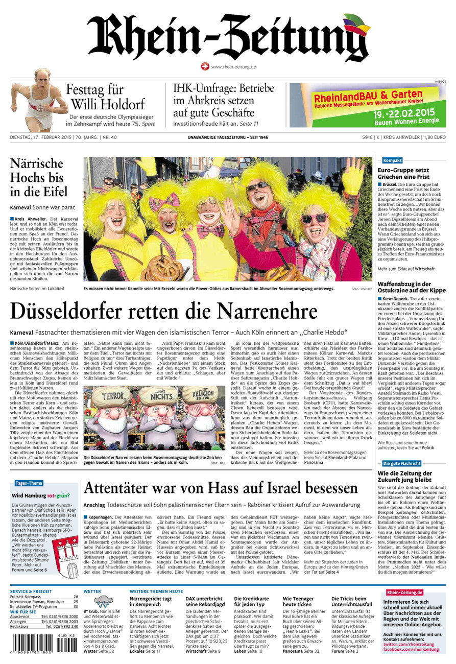 Rhein-Zeitung Kreis Ahrweiler vom Dienstag, 17.02.2015