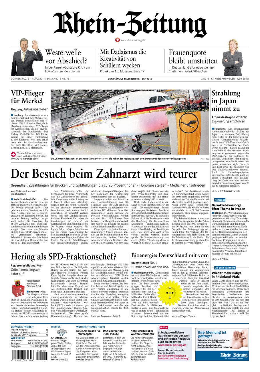 Rhein-Zeitung Kreis Ahrweiler vom Donnerstag, 31.03.2011