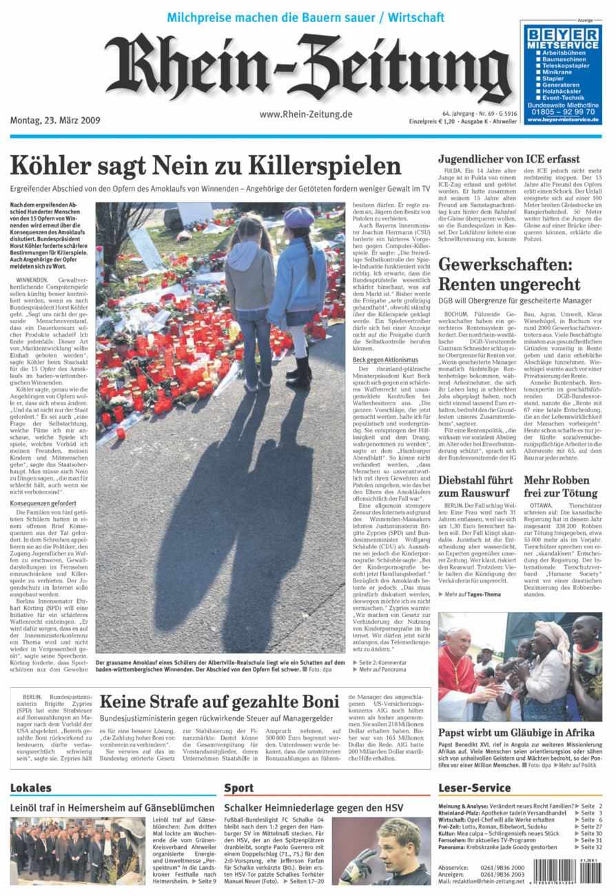 Rhein-Zeitung Kreis Ahrweiler vom Montag, 23.03.2009