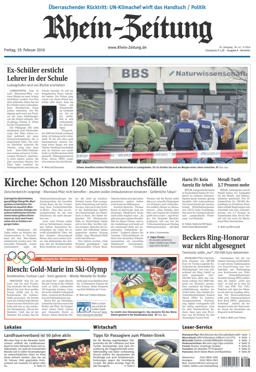 Rhein-Zeitung Kreis Ahrweiler vom Freitag, 19.02.2010